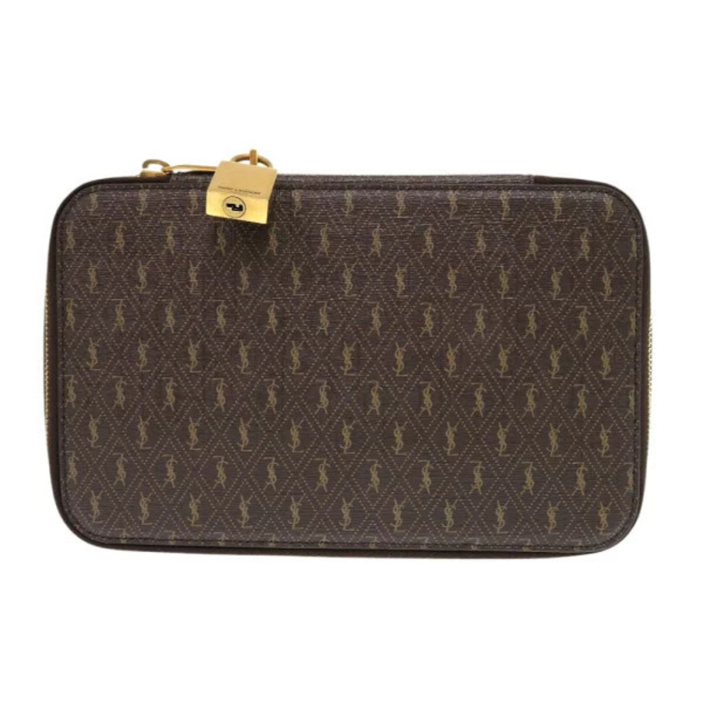 Saint Laurent Yves jewelry case monogram canvas brown pouch